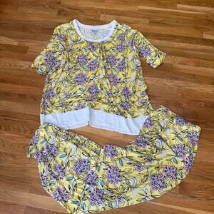 Anthony Richards Yellow Floral Pajama Set 2PC Top Pants Plus Size 3X